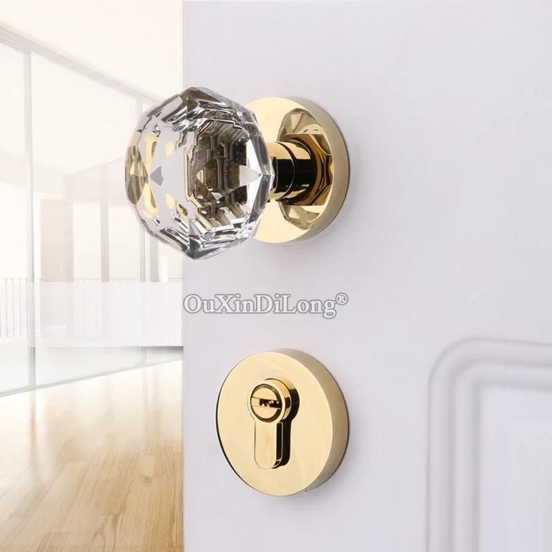 European American Luxury Crystal Ball Lock Copper Alloy Interior Crystal Door Knobs Lock Livingroom Bedroom Silent Door Lock Set