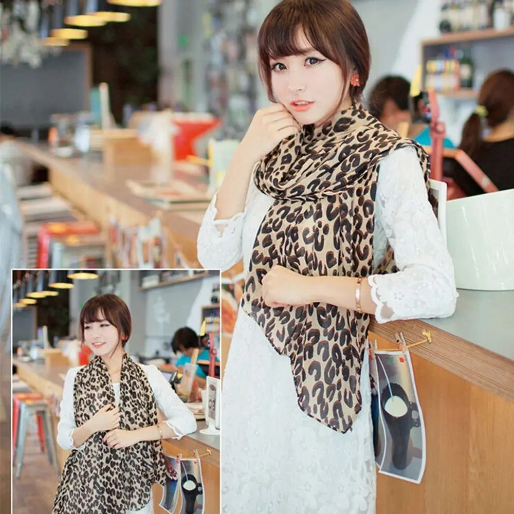 1PC Large Women's Soft Stylish Georgette Silk Chiffon Gauz Scarf Wrap Shawl Scarves Leopard