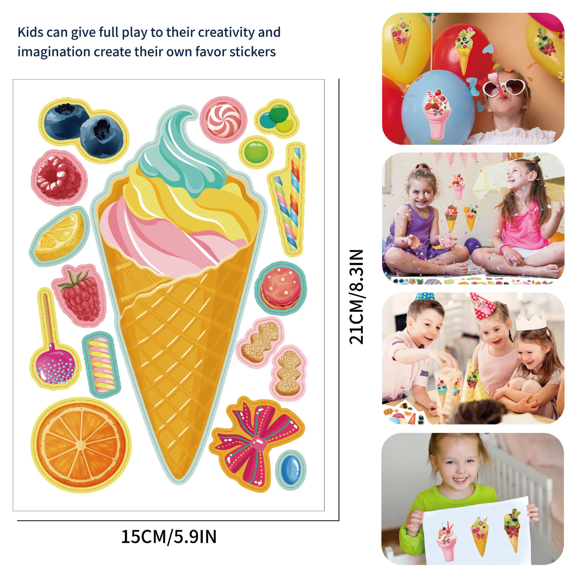 16Sheets Ice Cream Make a Face Puzzle Stickers Child's Birthday Present Kid Toys Party Favor Puzzles Parent-Child Game Kid Toy