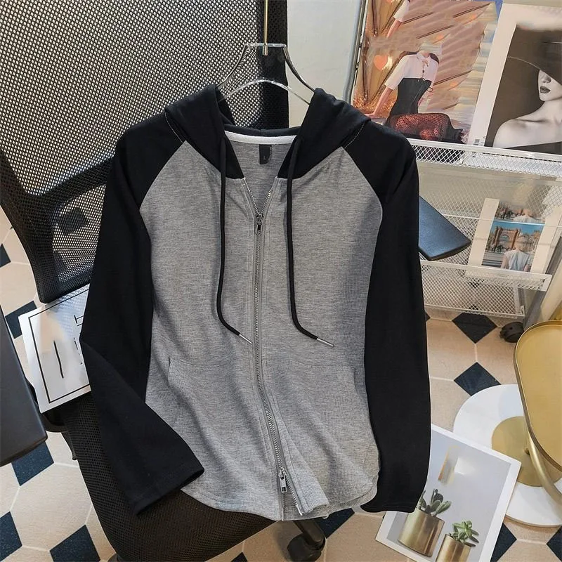 المرأة طويلة الأكمام حجم كبير 5xl مقنعين البلوز ربيع الخريف الإناث سترة هوديس السيدات رقيقة سستة معطف القمم