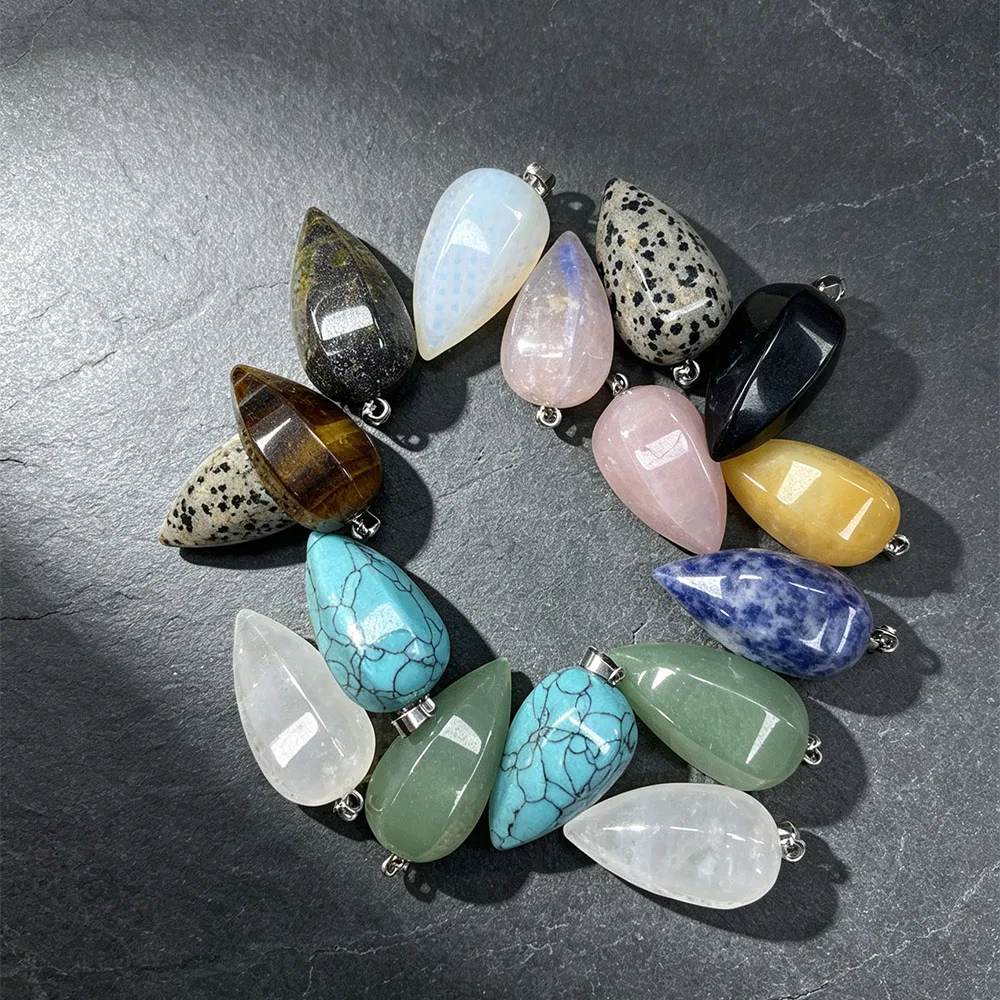 Exquisite Natural Stone Polished Six-sided Teardrop Single Hole Melon Seed Bead Loose Pendant DIY Jewelry Making Materials Gift