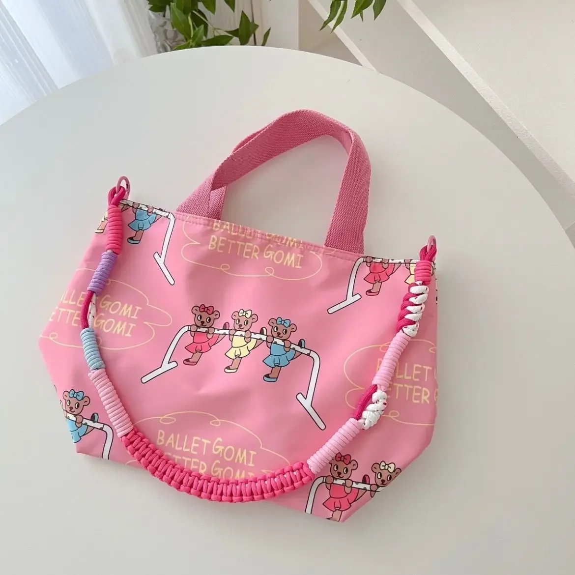 Cute Ballet Bear Bag for Women Polyester Large Capacity Leisure Shopping Bag Out Travel Multifunctional Mommy Tote Handbag