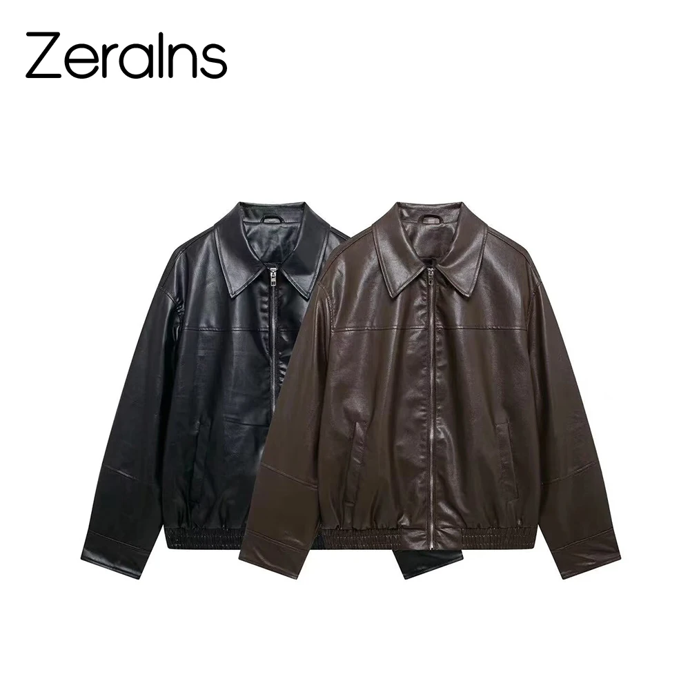 

ZERAINS Осенняя новая женская одежда в европейском и американском стиле, французская модная универсальная текстурированная кожаная куртка