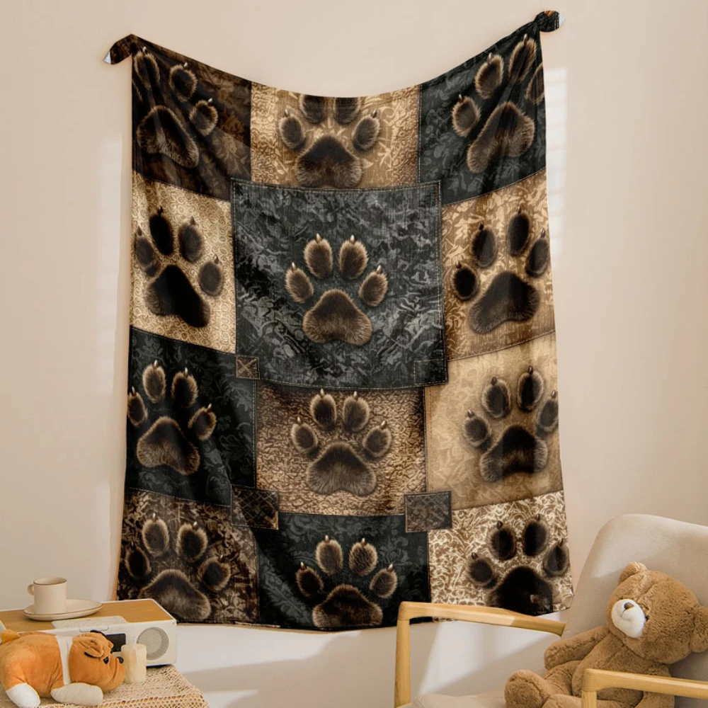 Rainbow Pet Paw Black Background Print Throw Blanket soft bedroom lounge workstation Blanket outdoor deck Anniversary gifts