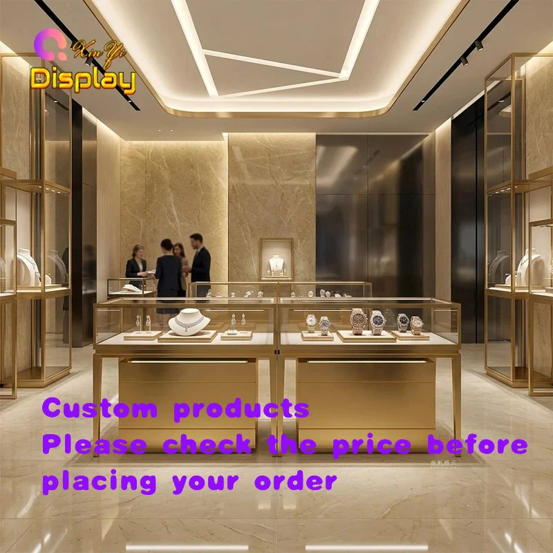 custom.Modern Custom Size Stainless Steel Display Cabinet LED Lighting Eco-Friendly Durable Jewelry Retail Stores Luxury Sho