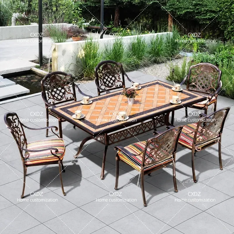 Outdoor Cast Aluminum Table and Chair Set 3 5 Piece Leisure Balcony Open Air Garden Courtyard Furniture Wrought Iron Patio