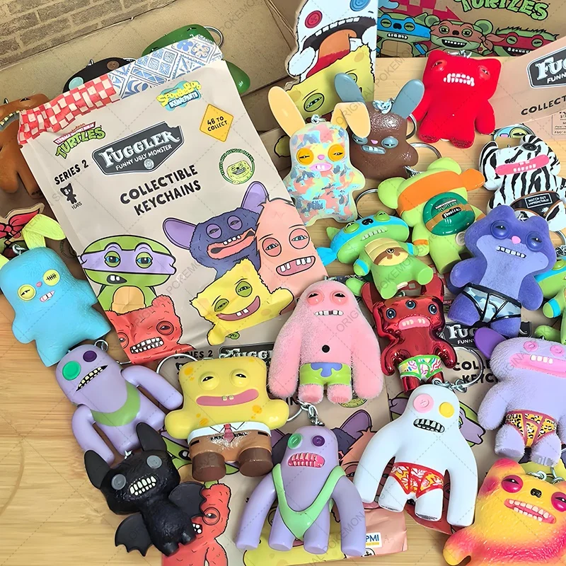 Original Fuggler Ugly Teeth Monsters Figure Toys Keychain Fugglers SpongeBob Ninja Turtles Action Model Dolls Keyring Gift Kids