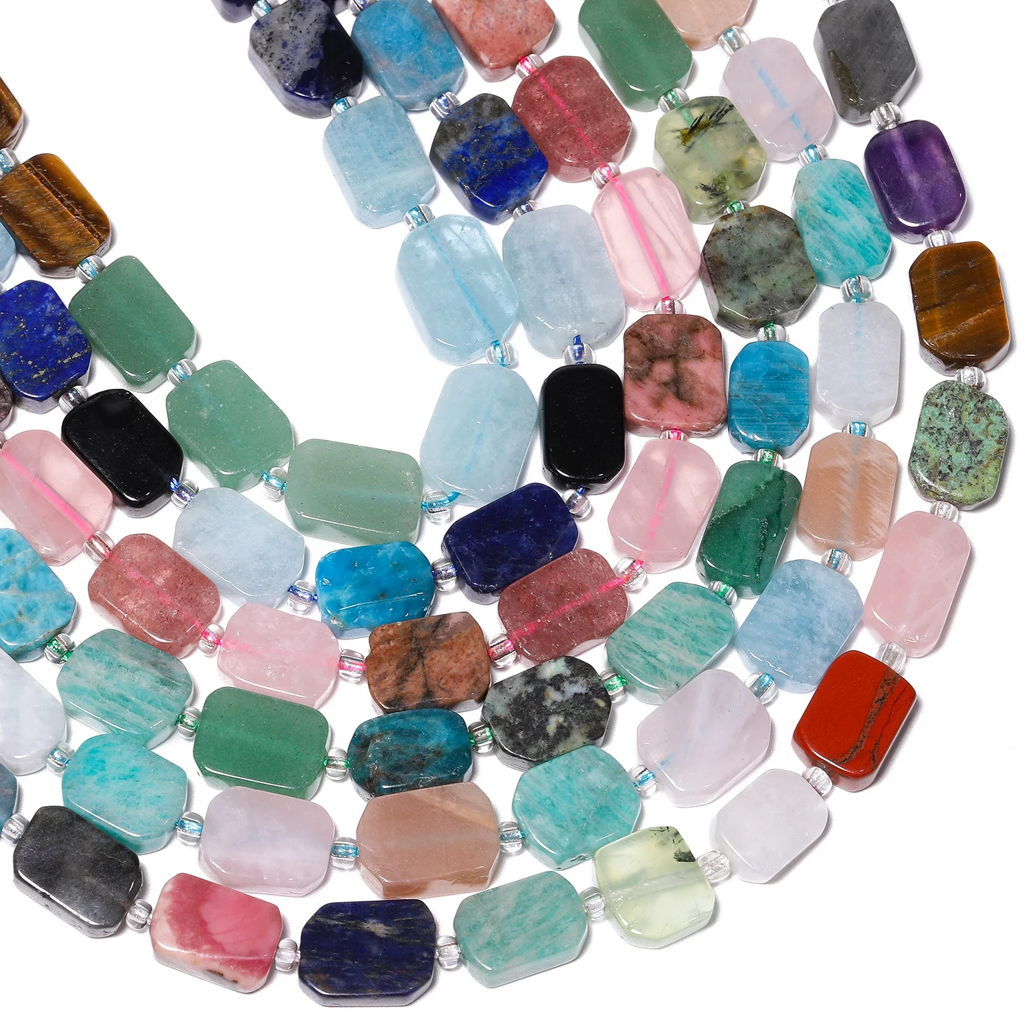 Natural Rectangle Mixed Stone Beads Amazonite Quartz Tiger Eye Spacer Beads for Jewelry Making DIY Supplies Bracelet Accessories