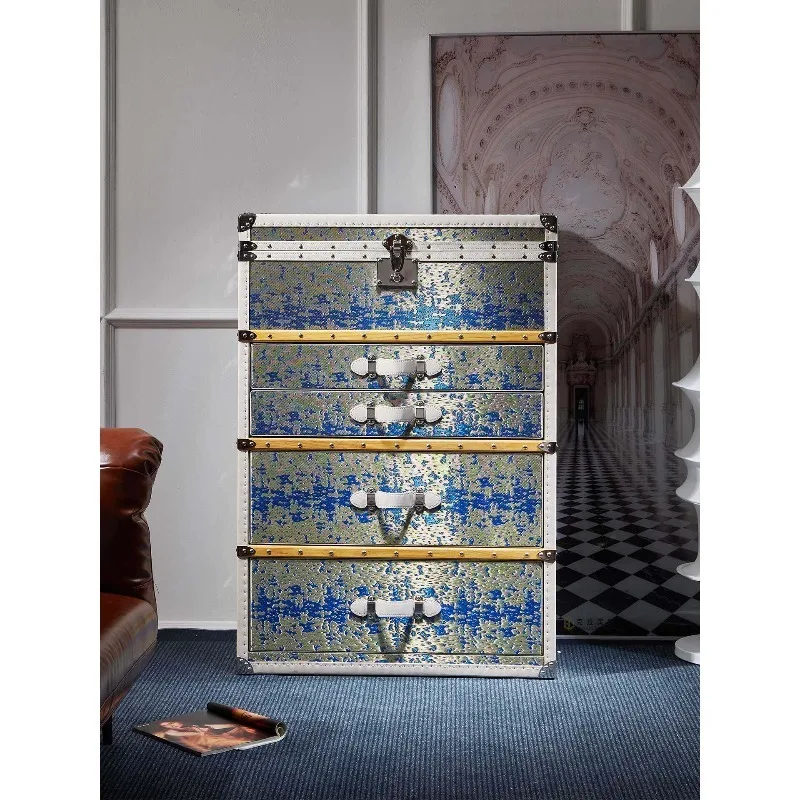 Copper Inlay Jewelry Chest, Lockable Floor Storage Cabinet for Villa Cloakroom
