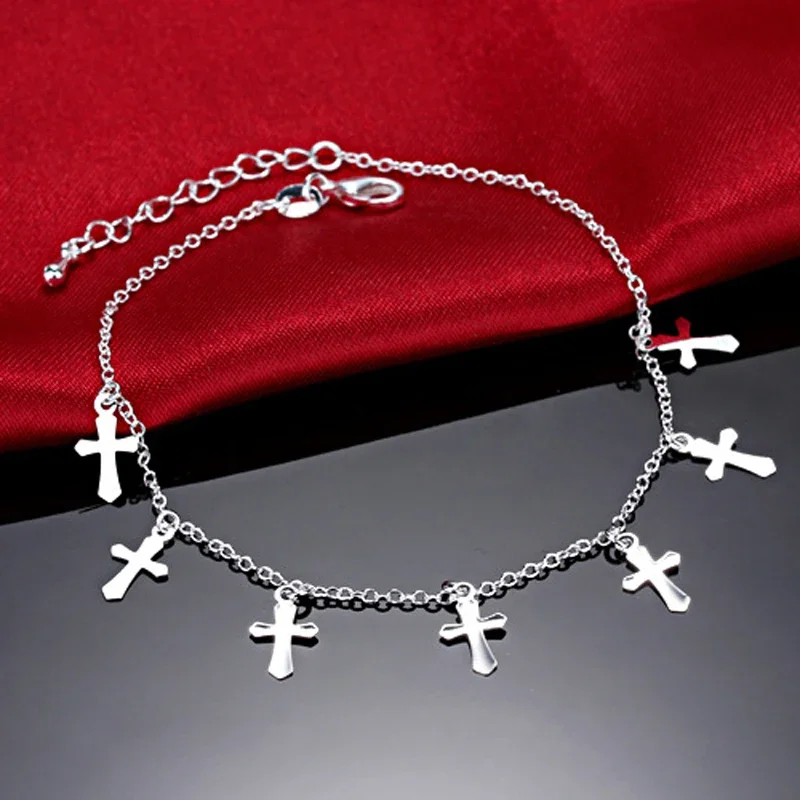 Minimalist Cross Pendant Anklet Unique 925 Sterling Plated Anklets Ankle Bracelet Foot Jewelry Summer Body Beach