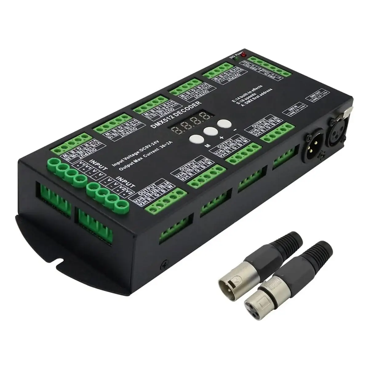 A40I 36CH RGBW LED Digital Display Decoder, DMX512 Controller for RGBW LED Lights DC9-24V 2A/CH with 14 Built-in Effects