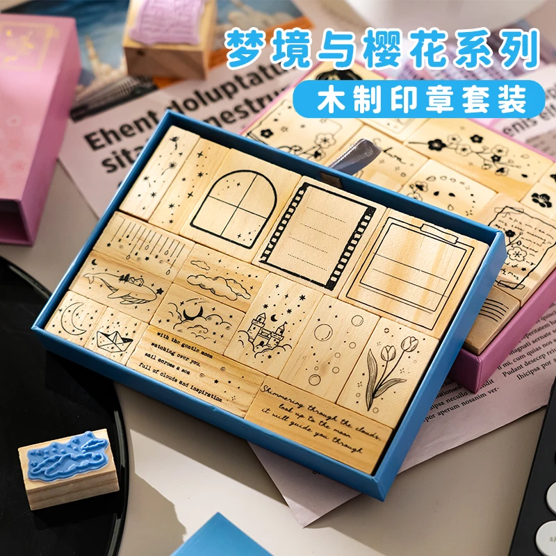 

Набор деревянных печатей Dreamland and Cherry Blossom, креативный декоративный материал «сделай сам», основа, буклетная печать