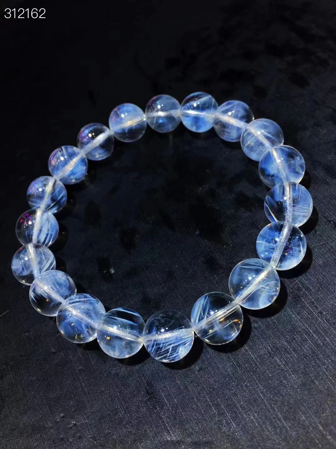 Natural Blue Feather Needle Rutilated Quartz Crystal Bracelet 10.5mm Clear Round Beads Pyramid Women Men Stretch AAAAAA