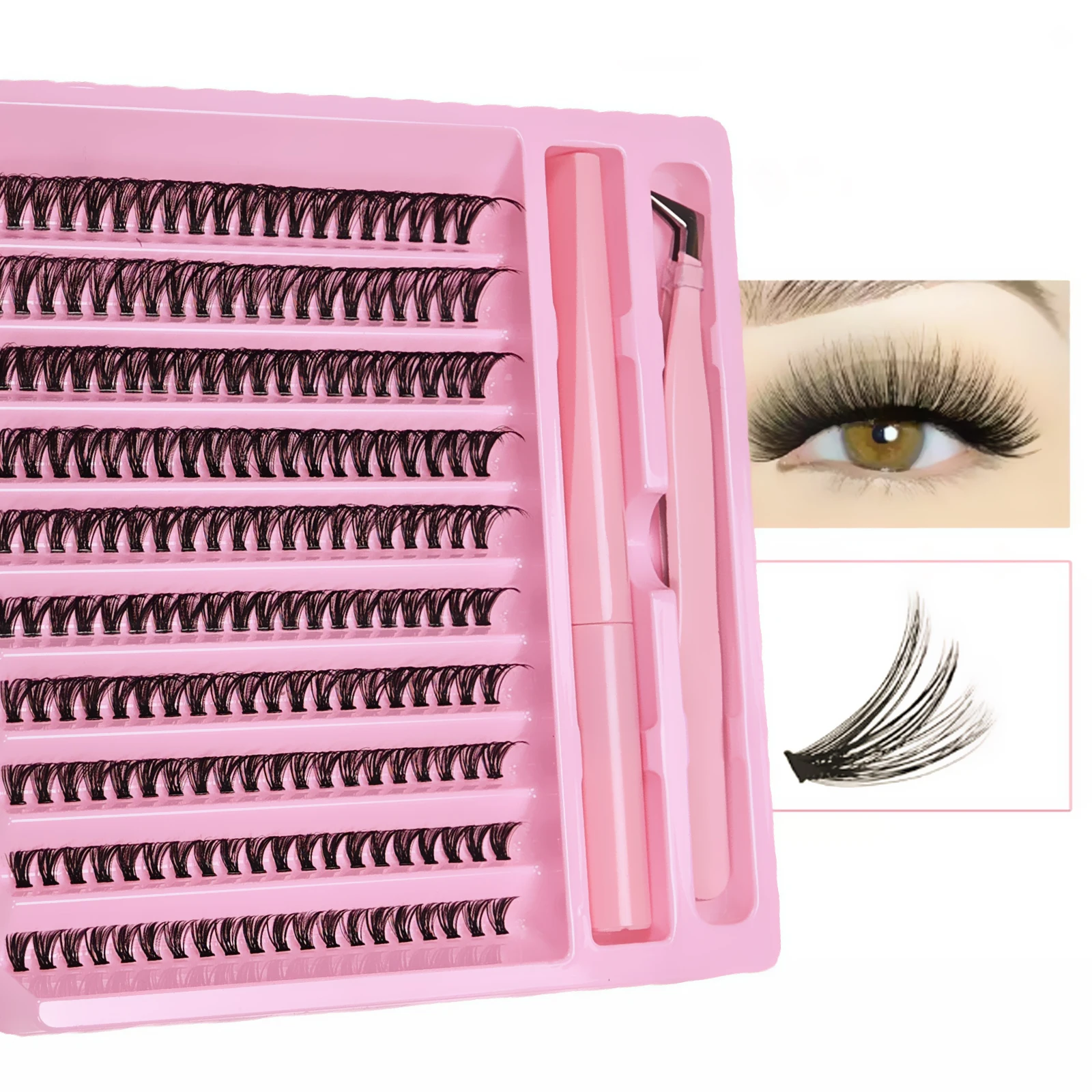 DIY Wimpernverlängerungs-Set 200 Stück Wimpernbüschel mit Kleber Wimpern-Kit Cluster-Wimpern D-Curl Falsche Wimpernbüschel mit Pinzette