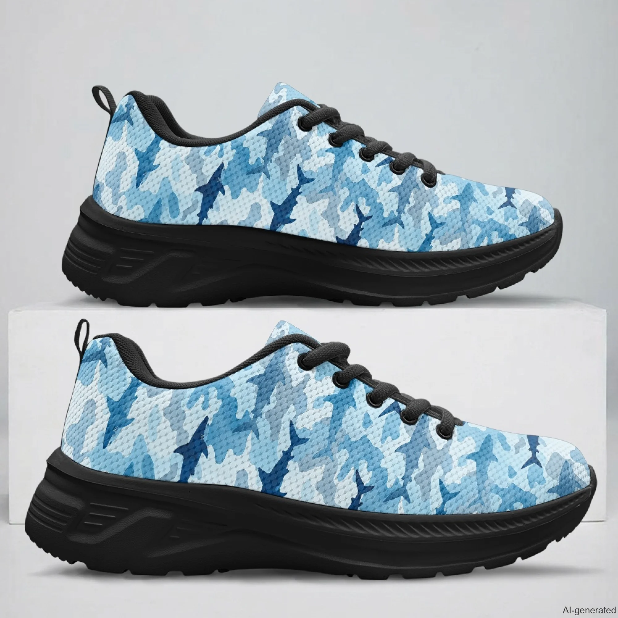 XIXIRIMIDO Running Shoes for Men Breathable Mesh Casual Walking Shoes for Women Shark Print Workout Gym Sneakers 35-48