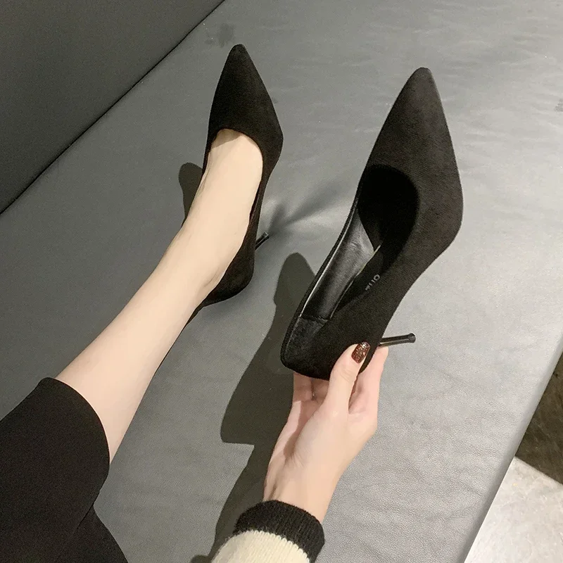 Women New Mid Heeled Sandals Black 6-8-10cm Pointed Thin Heeled Baotou Banquet High Heeled Shoes Womens Shoes Tacones Mujer