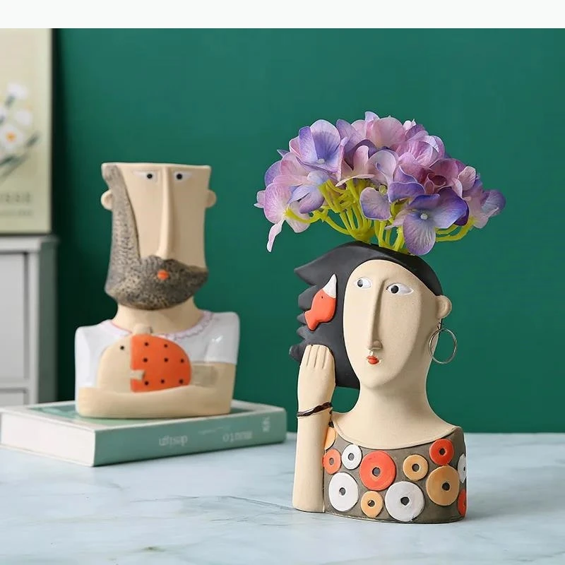Color Painting  Abstract Character Vase Ceramic Crafts Ornament Desktop Flower Arrangement Vase Aesthetic Decoration
