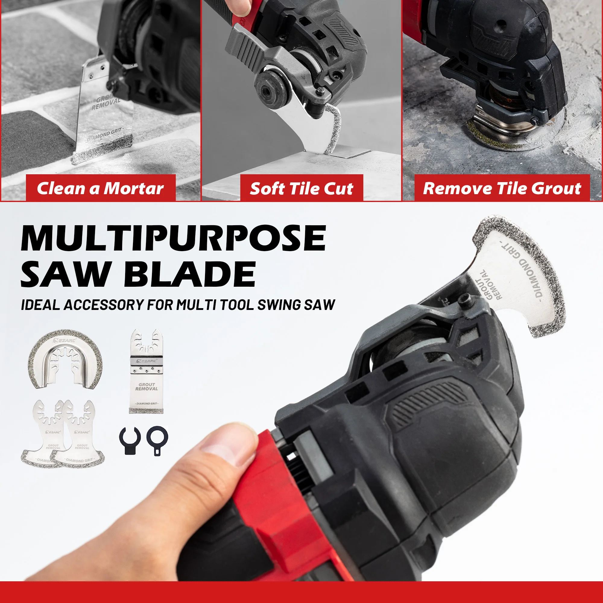 EZARC 4PCS Diamant Oszillierende Werkzeug Blade Set, Multi Werkzeug Mörtel Sägeblätter Präzise für Mörtel Entfernung, weiche Fliesen Cut