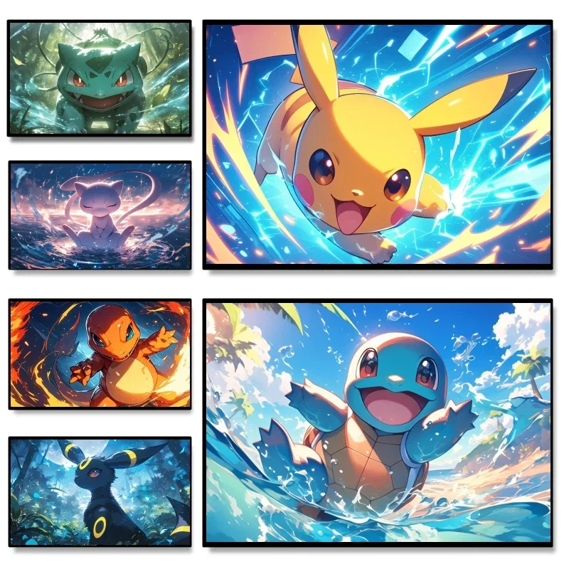 1pc frameless Canvas Paintings Pokemon Pikachu Squirtle Japanese Classic Anime Cuadros Best Poster Toys Christmas Gifts Painting