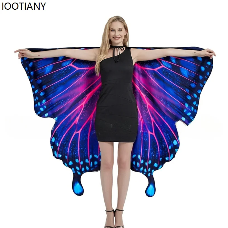 Halloween Double-sided Print Colorful Fairy Cosplay Costume Butterfly Wings Shawl Gradient Color Dance Props Holiday Party Gifts