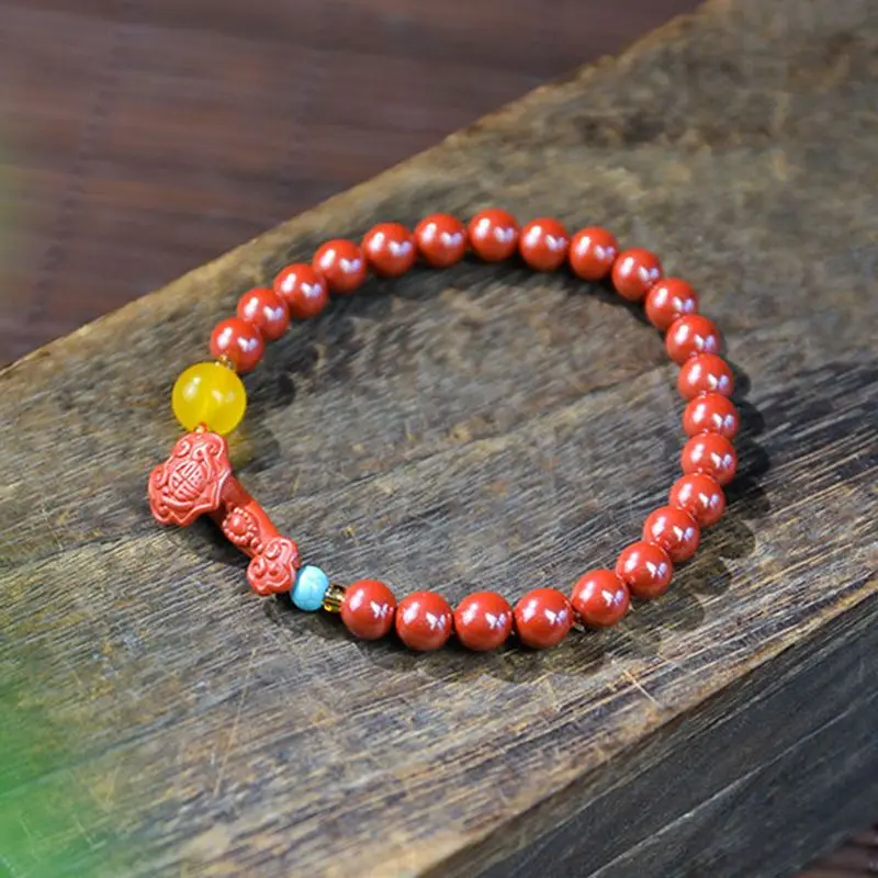 New Chinese Natural Cinnabar Bracelet Ruyi Lucky Beads Retro High-grade Jewelry  Ward Off Evil Spirits and Attract Wealth Gifts