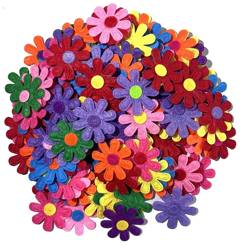 300PCS Non Woven Felt Fabric Flower Wall Stickers DIY Party Decor For School Classroom Handmade