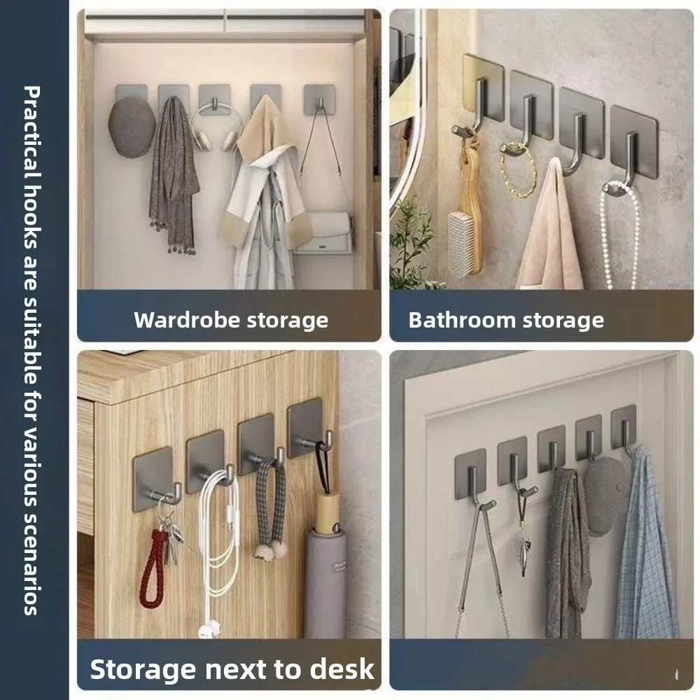 20PCS Strong Adhesive Stainless Steel Hook Thickened Rustproof Non Perforated Hook Space Saving Square Seamless Metal Hook