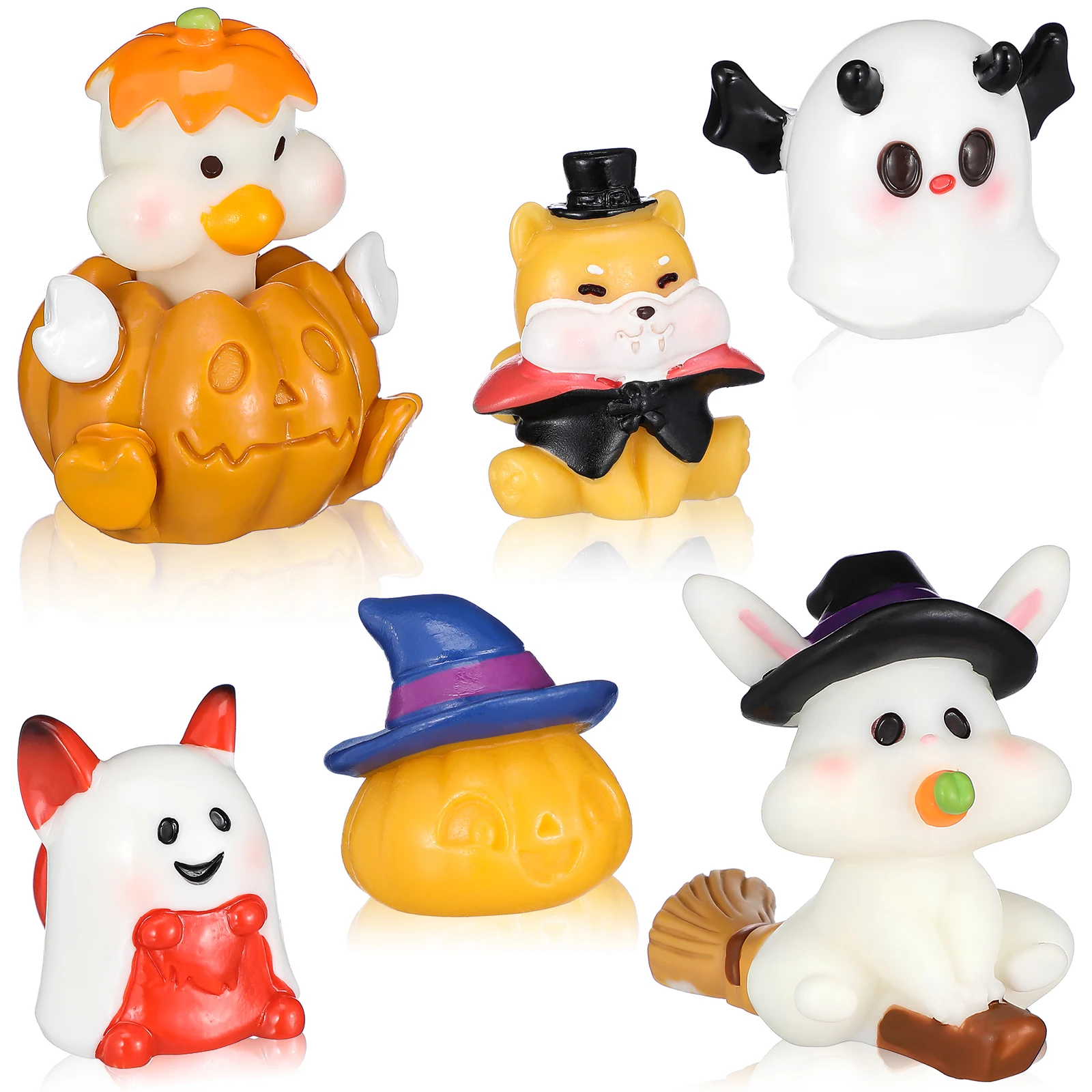 

6pcs Halloween naments Mini Resin Craft Succulent Decoration Ghost Dog Witch Rabbit Pumpkin Duck Figure Set Garden Art