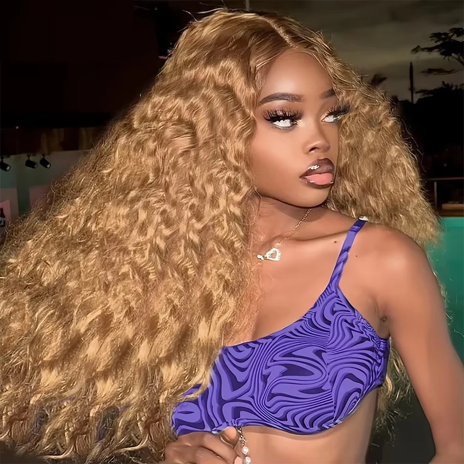 

34-дюймовый Highlight Ombre Deep Wave Lace Front Wigs Парик из натуральных волос 13x6 250% Плотность Медовый блондин Парик из человеческих волос HD Бесклеевой Глубокий