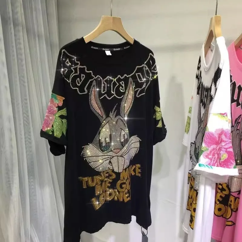 Fashion Printed T Shirts for Women Clothes Casual Flowers Cartoon Diamonds Female Short Sleeve Tops Tee женская одежда Plus Size