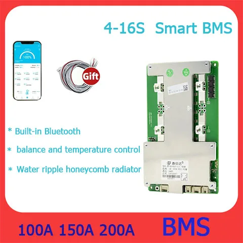BMS LifePo4 Battery Smart BMS 4S 8S 12V 24V 100A 120A 150A 200A UART RS485 Energy Storage BMS with Heating Function Serializable