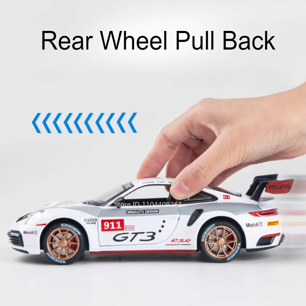 1:24 911 GT3 RSR Panamera Modello di auto sportiva Porte giocattolo Aperto Pressofuso in metallo Suono leggero Tirare indietro Modelli di veicoli Ornamenti Regali