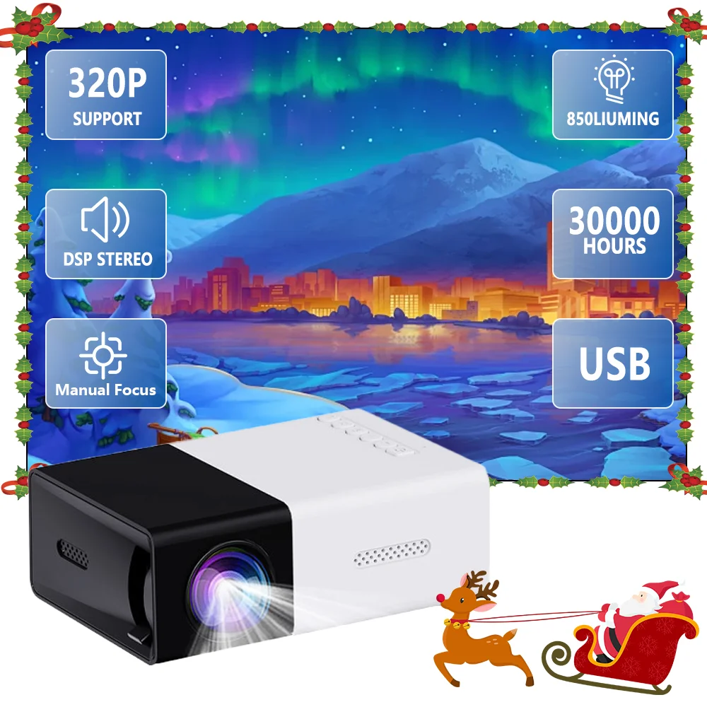 Christmas Mini Led Projector HD Hdmi Usb Audio Home Theater Media Player Beamer Halloween Gift Outdoor Travel Portable Projector