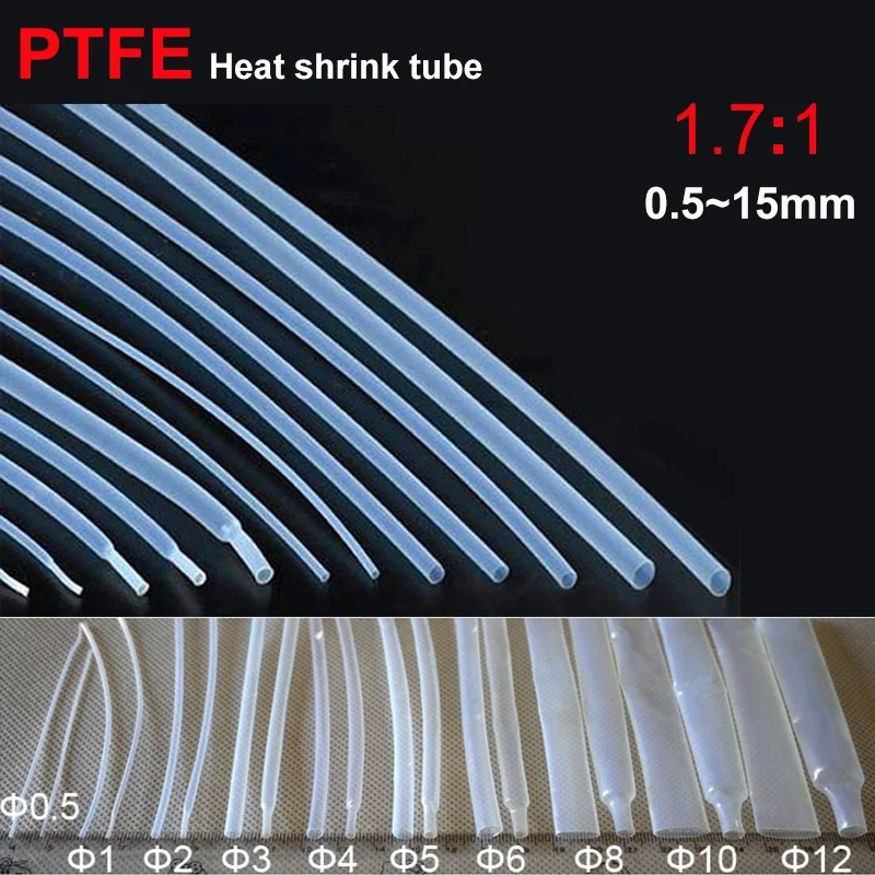 1/20/50/100M Przezroczysta rura termokurczliwa PTFE 0,5 mm ~ 15 mm Przełożenie kurczaka 1,7:1 260 stopni C 600 V Rura wysokotemperaturowa RoHS