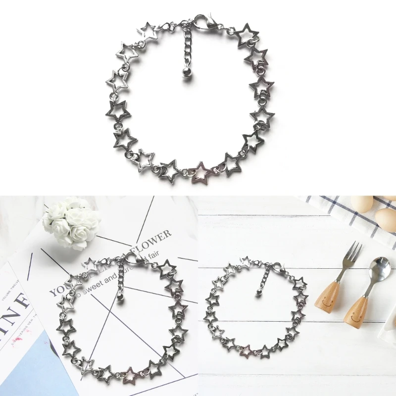 Korean Version Alloy Material Hollow Five-pointed Star Retro Bracelet Female Cold Wind Fashion Simple Hip-hop Jewelry