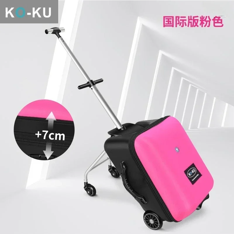 20 Inch Children Suitcase Ride on Luggage Removable with Guardrails,Brakes Cabin Trolley Case Lazy Suitcases TSA Lock Expansion