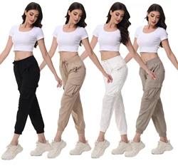 Pantaloni da jogging yoga casual da donna, tessuto elastico e pantaloni corti traspiranti, pantaloni con 6 tasche per le mamme delle donne