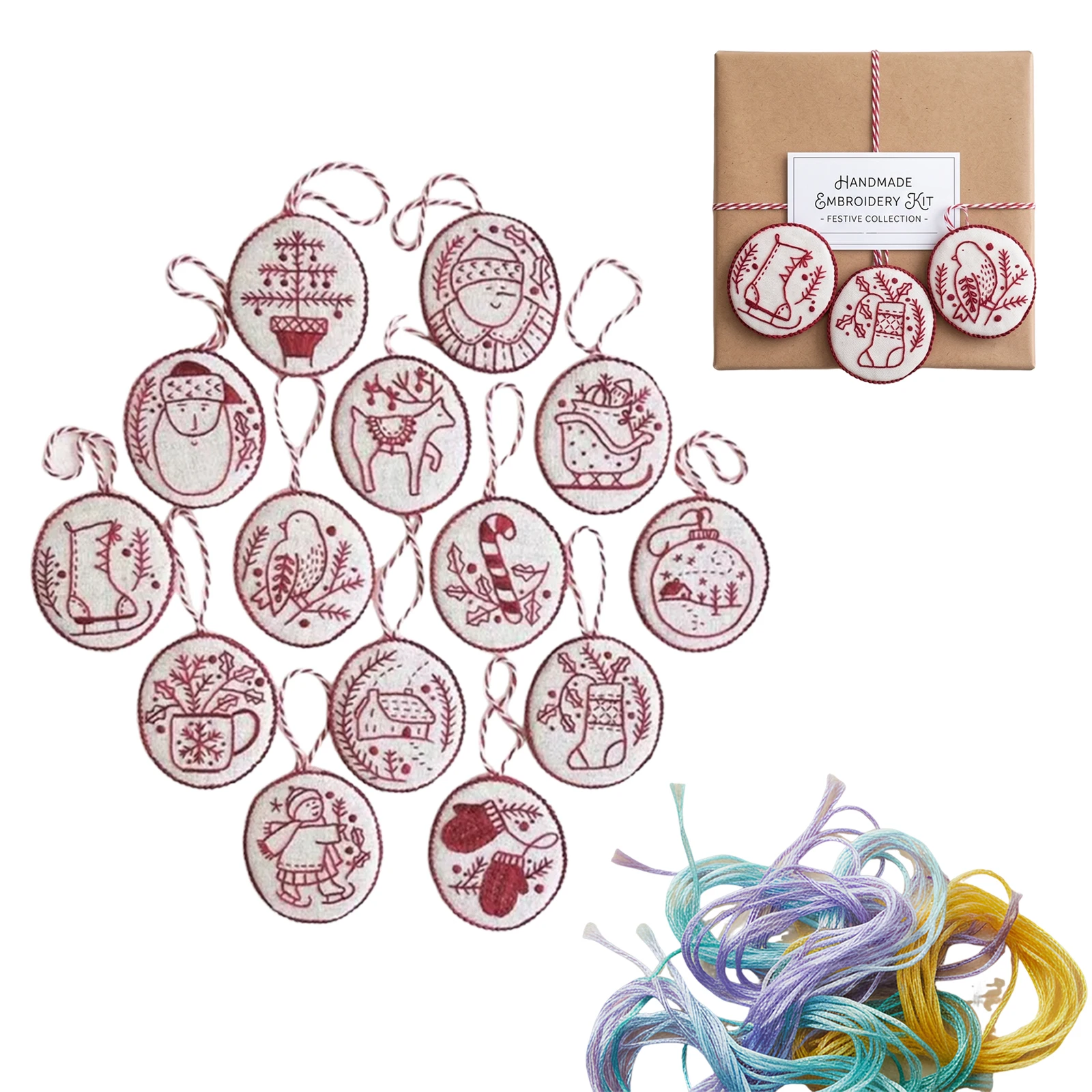 Embroidery Xmas Decorations - Kit Ricamo Natalizio Multifunzionale, Pendenti Decorativi