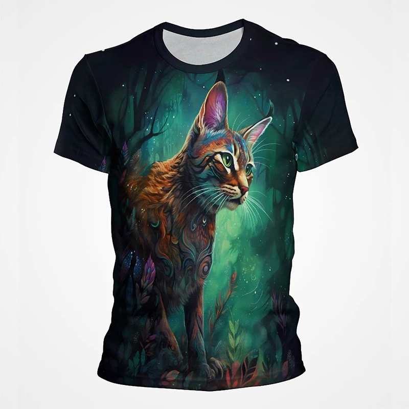 New Colorful Cat Cat Animals Cool Funny T-Shirt Boys Short Sleeve Summer Tops Fashion Men‘s Tshirt Kids Tees Women Clotheing