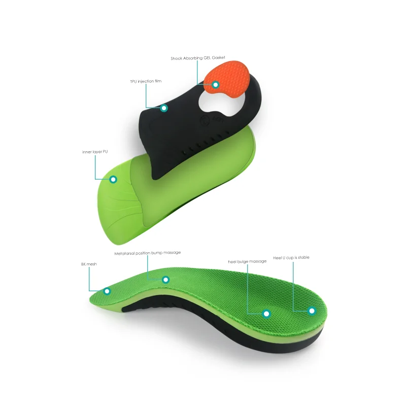Arch Support Sports seven point mat GREEN ARCH SUPPORT INSOLE BREATHABLE SWEAT-ABSORBENT ARCH SUPPORT U-SHAPED HEEL