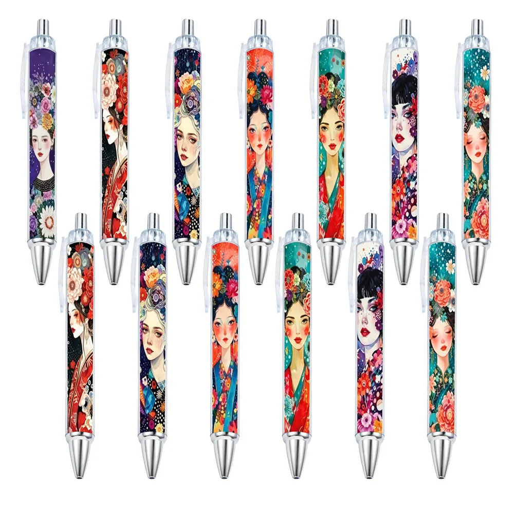 7pcs hairpin flower elegant female series gel pen, black ink, holiday gift pen, random style