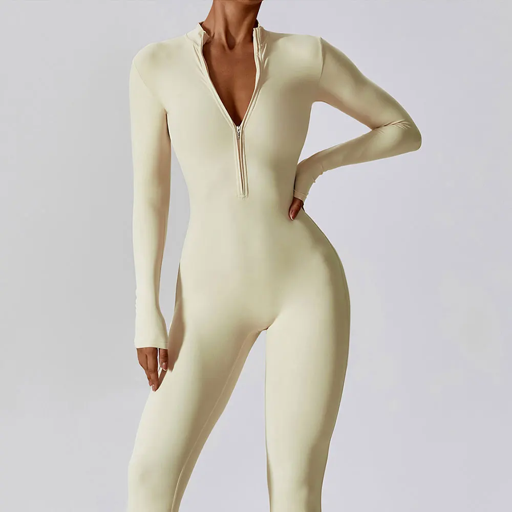 Yoga-Boilersuit Jumpsuits Met Lange Mouwen En Lange Mouwen Voor Dames Sportkleding Voor Sportkleding Met Ritssluiting