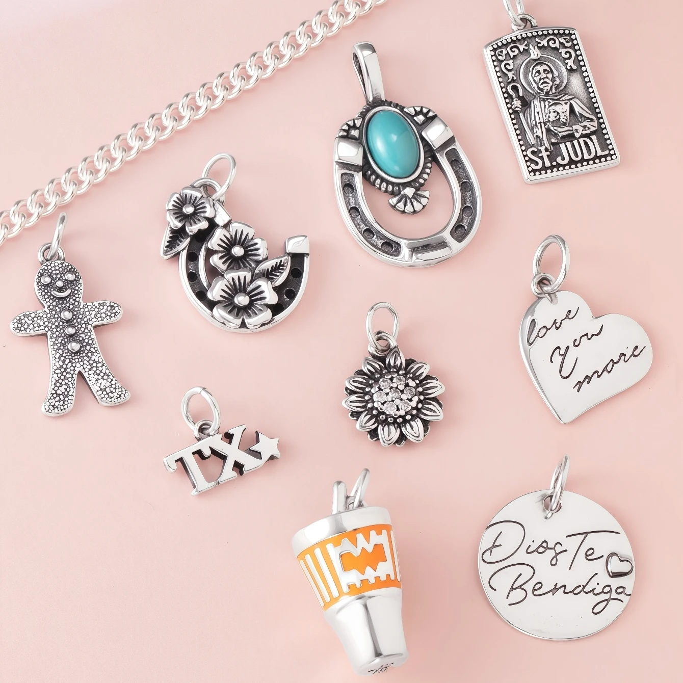 سلسلة المجوهرات الفضية S925 جيمس أفيري ريترو: عباد الشمس، سانت جود، حدوة الحصان، وغيرها من الأساور/القلائد التي تصنعها بنفسك