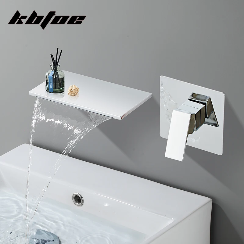 

Chrome/Black/White Waterfall Basin Faucet Set Bathroom Wall Mounted Modern Brass Hot and Cold Water Bathtub Sink Mixer Tap Crane