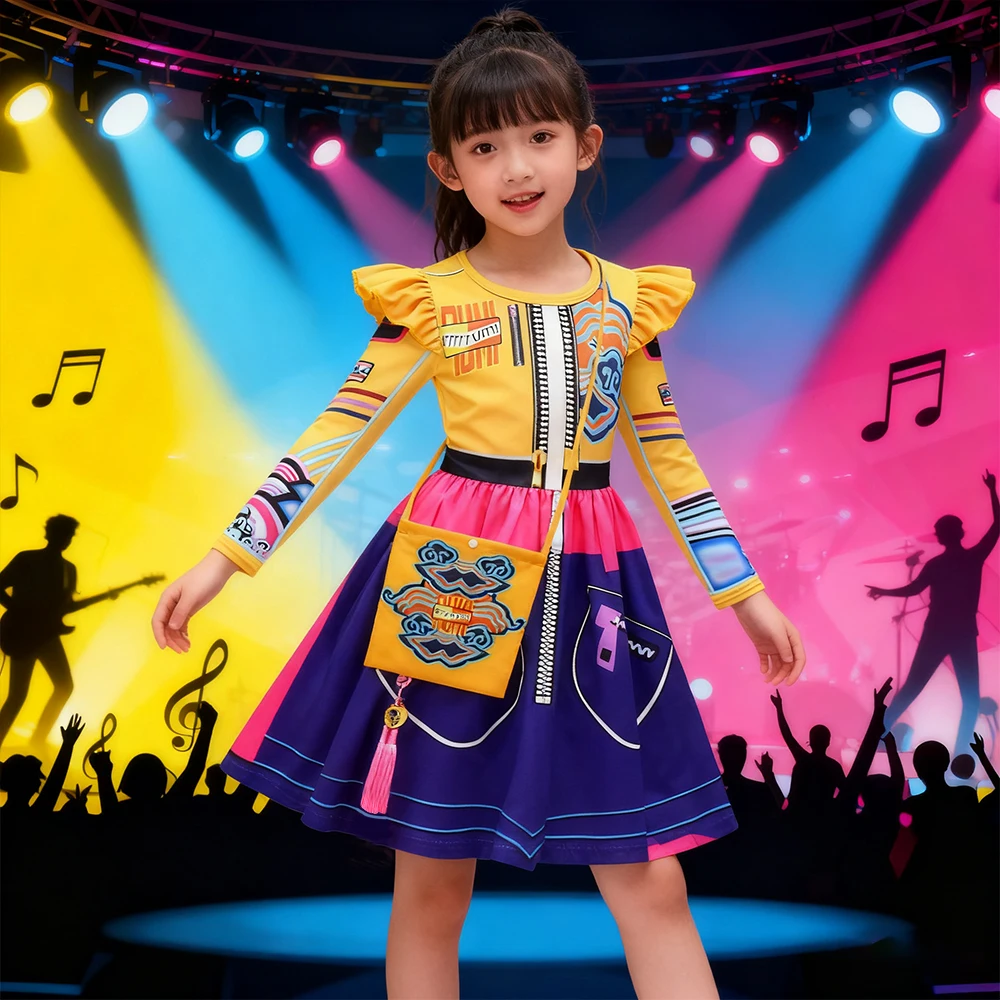 

Children Movie K-Pop Demon Hunter Rumi Cosplay Costume With Bag For Christmas Carnival Girls Party Dresses Girl Birthday Dress