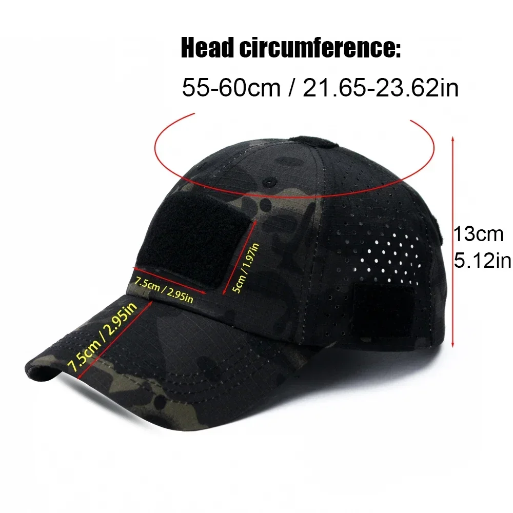Camouflage Tactical Baseball Cap Velcro Patch Glasses Hole Men Outdoor Sports Hiking Fishing Hunting Summer Sun Visor Hat view 6
