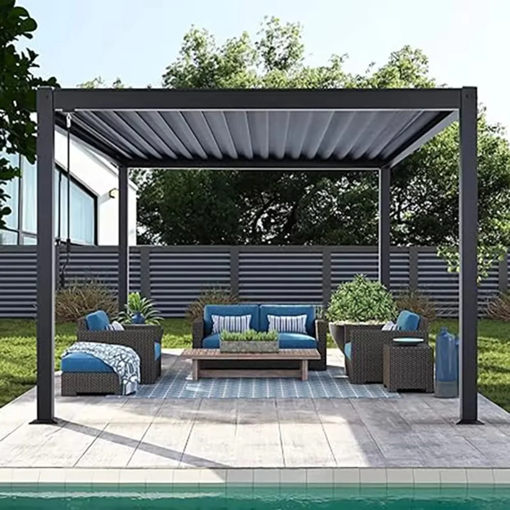 

Aluminum Pergola Polycarbonate Roof Waterproof, Outdoor Sun Shade Canopy Gazebo for Garden Poolside Hotel Patio, UV Protection
