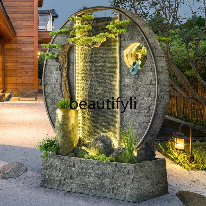 

Water curtain wall, flowing water rockery screen, circulating water villa landscaping, fountain decoration07