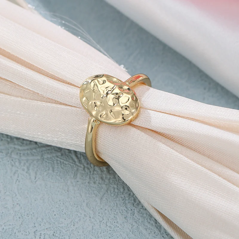 1Pc Minimalist Gold Color Hammer Oval Ring Suitable for Women's Daily Wear Party Banquet Jewelry Accessories Gifts