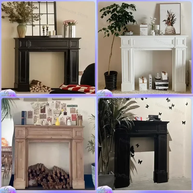 French Retro Black Fake Fireplace Rack Frame Without Core Porch Storage Table B&B Living Room Decorative Cabinet for Home